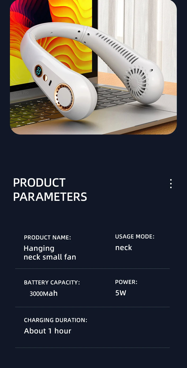 Hanging Neck Fan Digital Display Power Ventilador Bladeless Neckband Fan Portable Mini Air Cooler USB Rechargeable Electric Fans