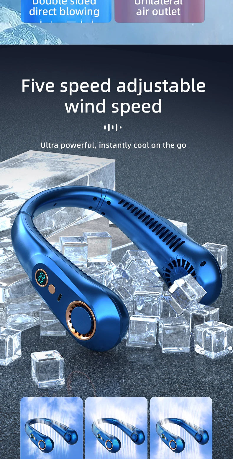 Hanging Neck Fan Digital Display Power Ventilador Bladeless Neckband Fan Portable Mini Air Cooler USB Rechargeable Electric Fans