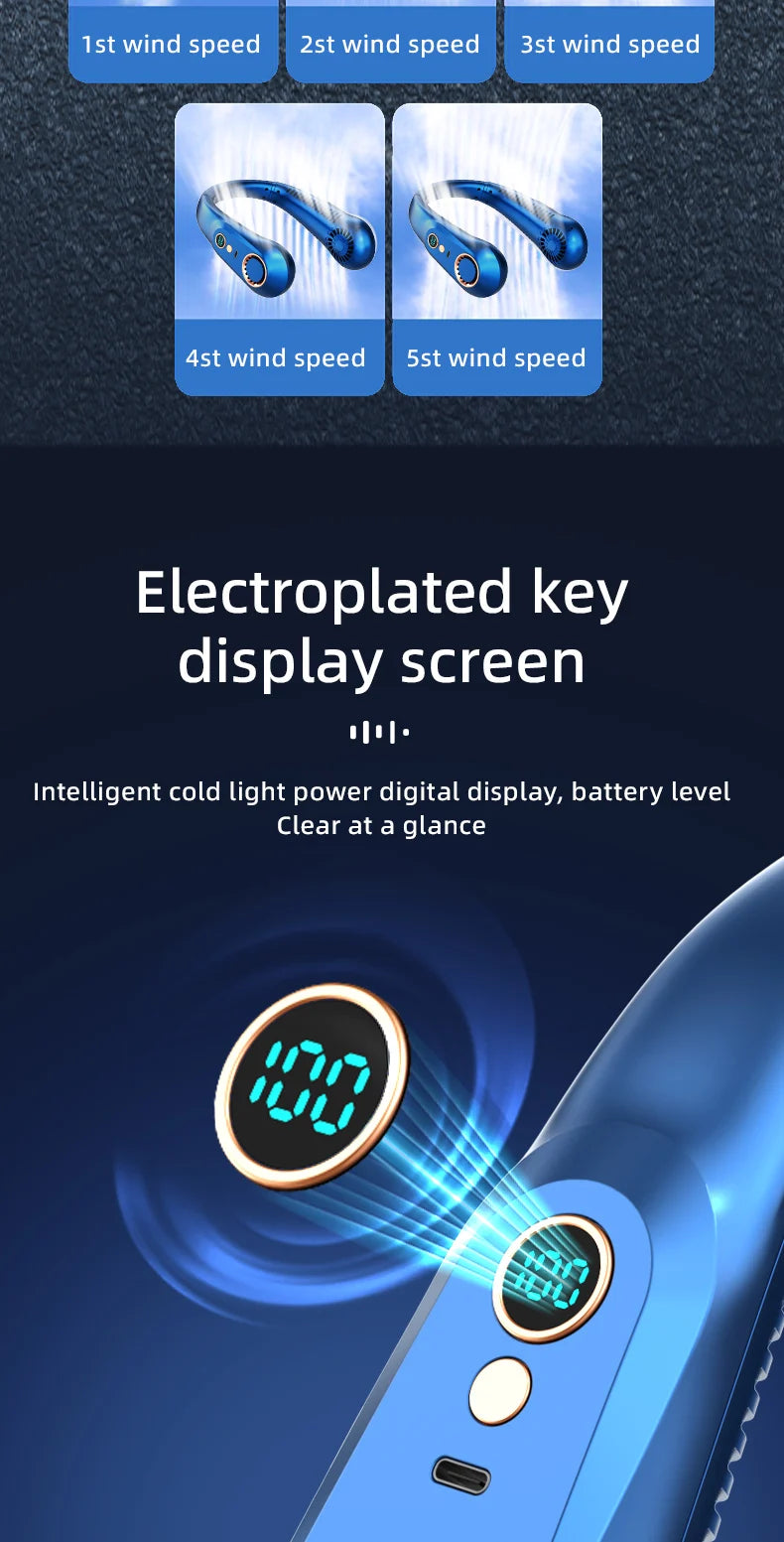Hanging Neck Fan Digital Display Power Ventilador Bladeless Neckband Fan Portable Mini Air Cooler USB Rechargeable Electric Fans