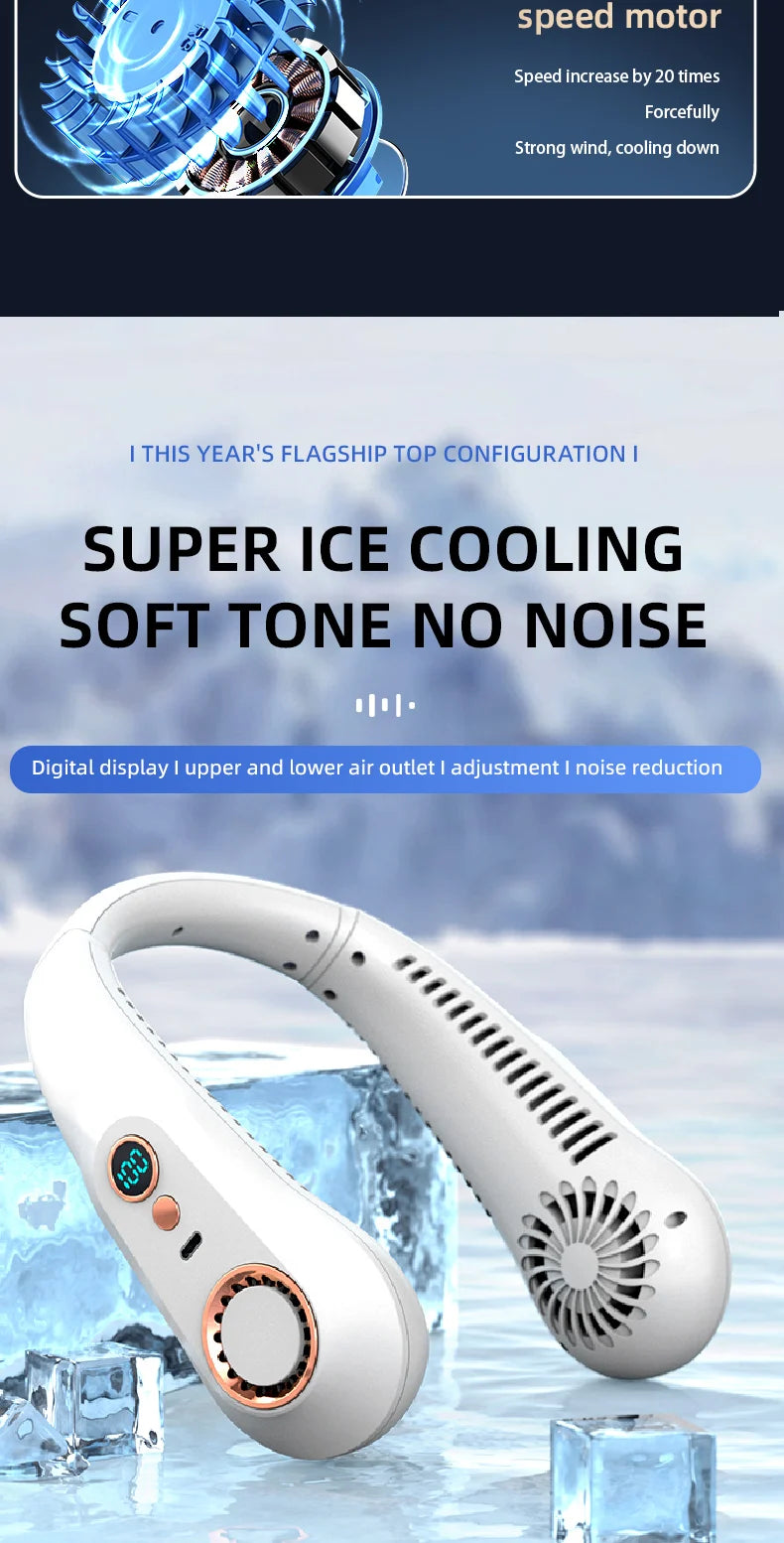 Hanging Neck Fan Digital Display Power Ventilador Bladeless Neckband Fan Portable Mini Air Cooler USB Rechargeable Electric Fans