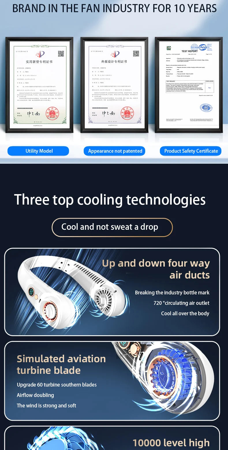 Hanging Neck Fan Digital Display Power Ventilador Bladeless Neckband Fan Portable Mini Air Cooler USB Rechargeable Electric Fans