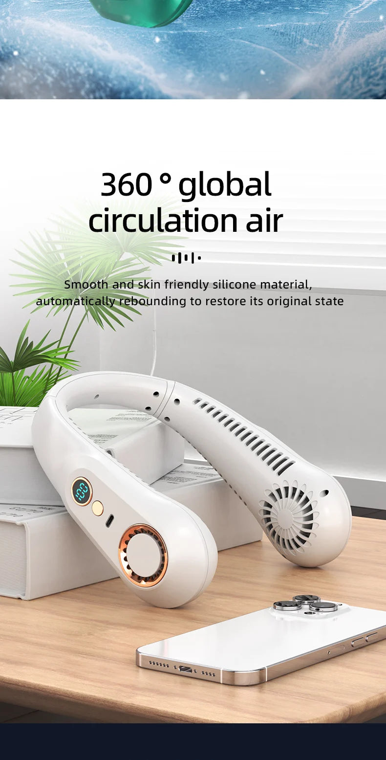 Hanging Neck Fan Digital Display Power Ventilador Bladeless Neckband Fan Portable Mini Air Cooler USB Rechargeable Electric Fans