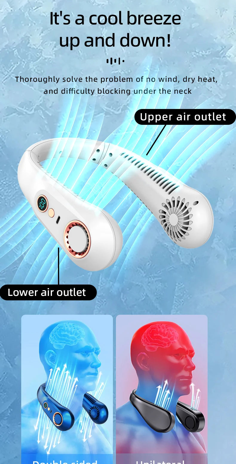 Hanging Neck Fan Digital Display Power Ventilador Bladeless Neckband Fan Portable Mini Air Cooler USB Rechargeable Electric Fans